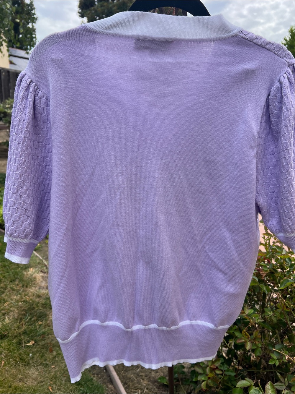 Nanette Lepore Lavender and White V‑Neck Short Sleeve Cardigan - Picture 6 of 8